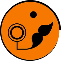 The Gunsi Productions mascot: an orange face with a monocle and a moustache